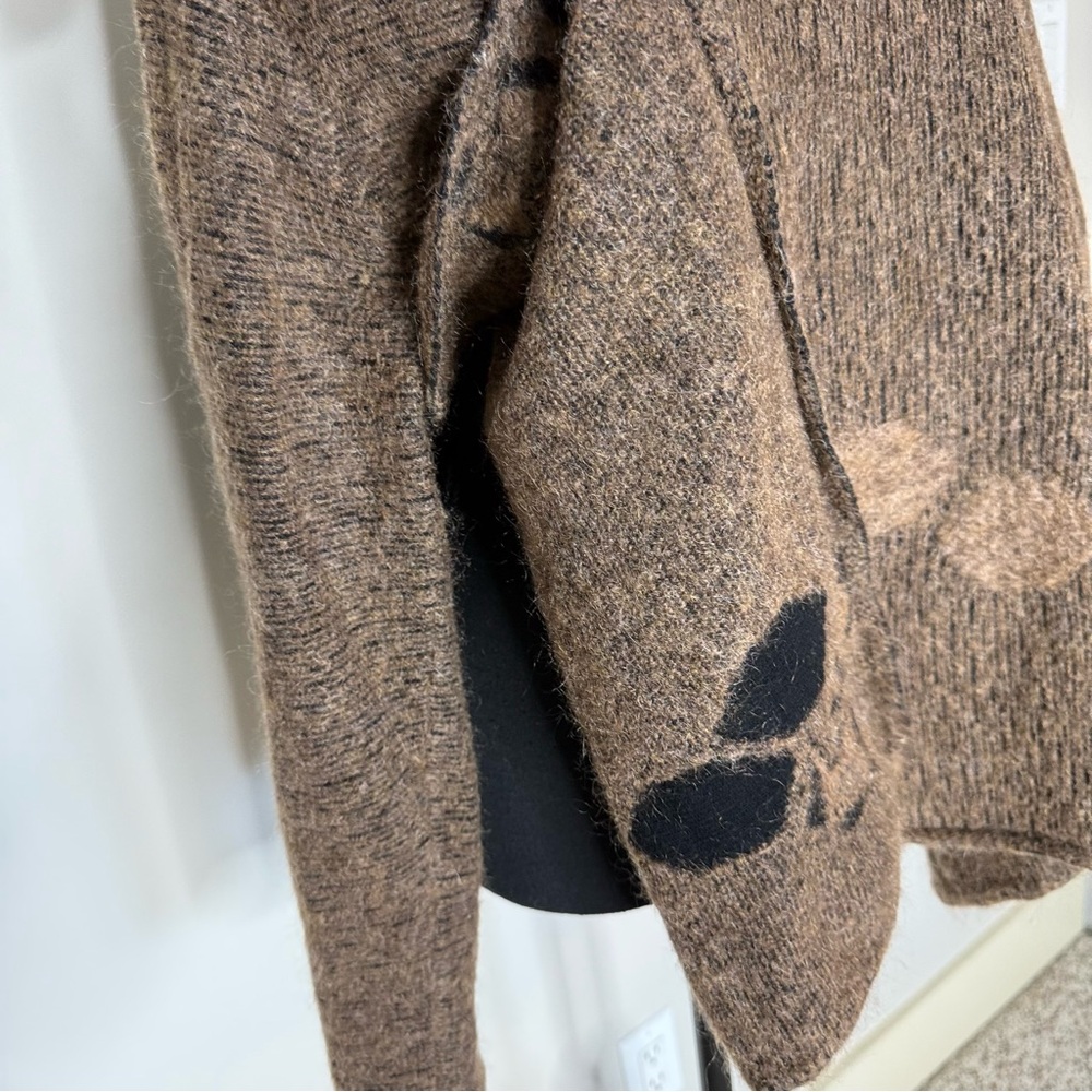 SARAH PACINI Brown Jacquard Poncho Sweater Long Sleeve Merino Wool Mohair O/S - Picture 7 of 11